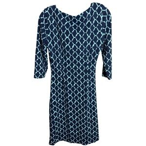 J.McLaughlin Sheath Dress Womens Size S Navy Blue‎ Aqua Geometric Ruched Stretch